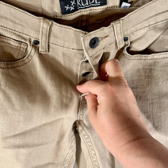 RUDE Hot Topic Men's 26x32 Tan Khaki Colored Skinny Slight Stretch Denim Jeans - Picture 7 of 11